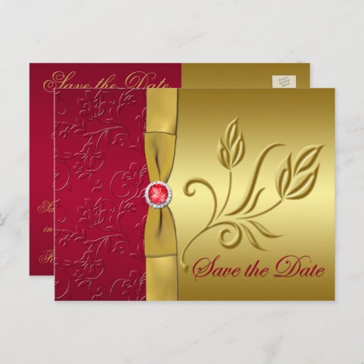 GEDRUKT LINT Rood, Goud Save the Date Kaart (Voorkant / Achterkant)