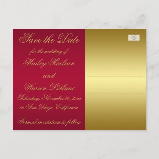GEDRUKT LINT Rood, Goud Save the Date Kaart (Achterkant)