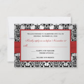 GEDRUKT LINT Rood, Grijs, & Zwart Damast RSVP Kaar (Achterkant)