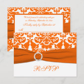 GEDRUKT LINT Sinaasappel, witte Damast RSVP-kaart RSVP Kaartje (Voorkant / Achterkant)