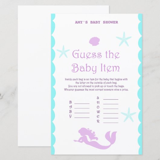 Gedrukt Mermaid Baby shower Game (Voorkant / Achterkant)