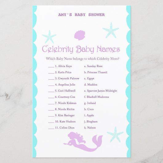 Gedrukt Mermaid Baby shower Game (Voorkant)