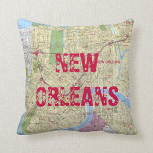 Gedrukt: New Orleans Map Kussen