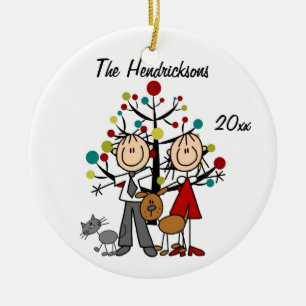 Gedrukt paar, hond, gepersonaliseerd kat keramisch ornament