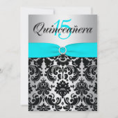 GEDRUKT RIBBON Aqua Silver Black Quinceanera Kaart (Voorkant)