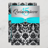 GEDRUKT RIBBON Aqua Silver Black Quinceanera Kaart (Voorkant / Achterkant)