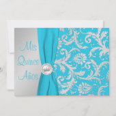 GEDRUKT RIBBON Aqua, Silver Photo Quinceanera Kaart (Voorkant)