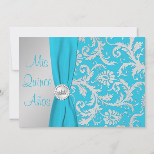 GEDRUKT RIBBON Aqua, Silver Photo Quinceanera Kaart (Voorkant)