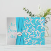 GEDRUKT RIBBON Aqua, Silver Photo Quinceanera Kaart (Staand voorkant)