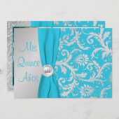 GEDRUKT RIBBON Aqua, Silver Photo Quinceanera Kaart (Voorkant / Achterkant)