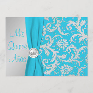 GEDRUKT RIBBON Aqua, Silver Photo Quinceanera Kaart