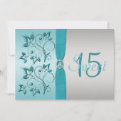 GEDRUKT RIBBON Aqua, Silver Quinceanera Invite Kaart (Voorkant)