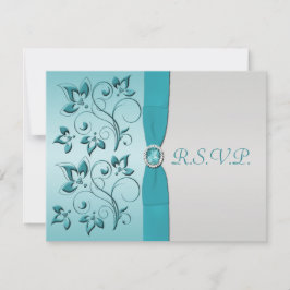 GEDRUKT RIBBON Aqua, Silver Quinceanera RSVP-kaart RSVP Kaartje