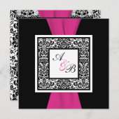 GEDRUKT RIBBON Black, wit, roze Damask Invite Kaart (Voorkant / Achterkant)