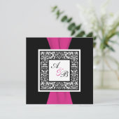 GEDRUKT RIBBON Black, wit, roze Damask Invite Kaart (Staand voorkant)