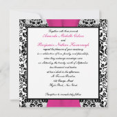 GEDRUKT RIBBON Black, wit, roze Damask Invite Kaart (Achterkant)