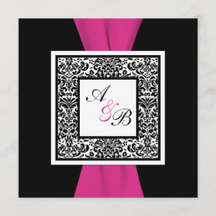 GEDRUKT RIBBON Black, wit, roze Damask Invite Kaart