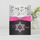 GEDRUKT RIBBON Black, zilver, roze Floral Kaart (Staand voorkant)