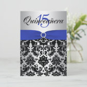 GEDRUKT RIBBON Blue Silver Black Quinceanera Kaart (Staand voorkant)