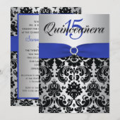 GEDRUKT RIBBON Blue Silver Black Quinceanera Kaart (Voorkant / Achterkant)