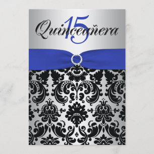 GEDRUKT RIBBON Blue Silver Black Quinceanera Kaart