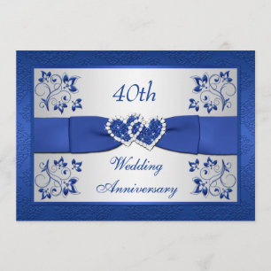 GEDRUKT RIBBON Blue Silver Floral 40th Jubileum Kaart