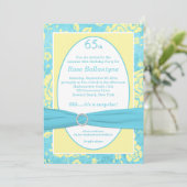 GEDRUKT RIBBON Blue Yellow 65th Birthday Invite Kaart (Staand voorkant)