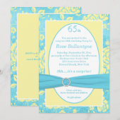 GEDRUKT RIBBON Blue Yellow 65th Birthday Invite Kaart (Voorkant / Achterkant)