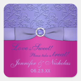 GEDRUKT RIBBON Fuchsia, Paarse Floral Snoep Buffet Vierkante Sticker