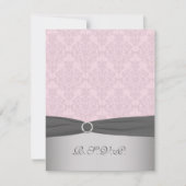 GEDRUKT RIBBON Grijs, Roze Damask RSVP-kaart RSVP Kaartje (Voorkant)