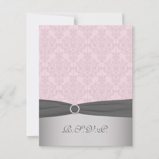 GEDRUKT RIBBON Grijs, Roze Damask RSVP-kaart RSVP Kaartje (Voorkant)