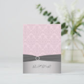 GEDRUKT RIBBON Grijs, Roze Damask RSVP-kaart RSVP Kaartje (Staand voorkant)