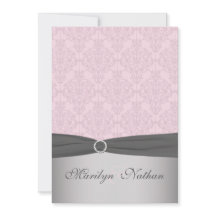 GEDRUKT RIBBON Grijs, roze Damask Wedding Invite