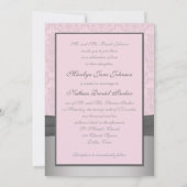 GEDRUKT RIBBON Grijs, roze Damask Wedding Invite Kaart (Achterkant)
