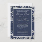 GEDRUKT RIBBON Navy, Silver Damask Bat Mitzvah Kaart (Achterkant)