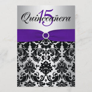 GEDRUKT RIBBON Paars Silver Black Quinceanera Kaart
