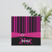 GEDRUKT RIBBON Pink and Black Stripe 21st verjaard Kaart (Staand voorkant)