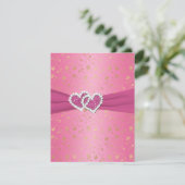 GEDRUKT RIBBON Pink en Gold Joined Hearts RSVP Kaart (Staand voorkant)
