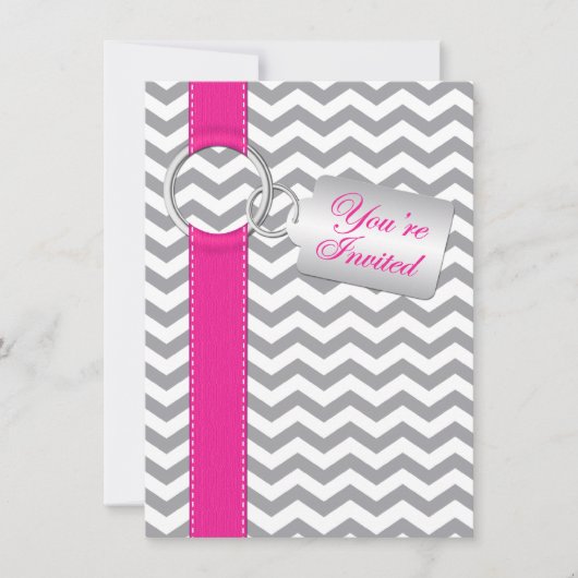 GEDRUKT RIBBON Pink Grey White Afstuderen Uitnodig Kaart (Voorkant)