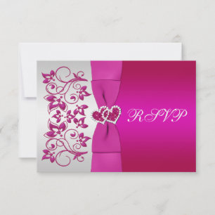 GEDRUKT RIBBON Pink, Silver Floral Reply Kaart