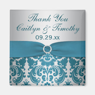GEDRUKT RIBBON Silver, Blauwgroen Damask Wedding F Magneet
