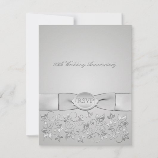 GEDRUKT RIBBON Silver Grey Floral RSVP-kaart RSVP Kaartje (Voorkant)