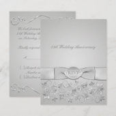 GEDRUKT RIBBON Silver Grey Floral RSVP-kaart RSVP Kaartje (Voorkant / Achterkant)