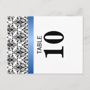 Gedrukt Royal Blue Ribbon Damask Table Number Briefkaart