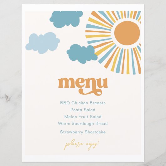 Gedrukt Sun Party Menu (Voorkant)