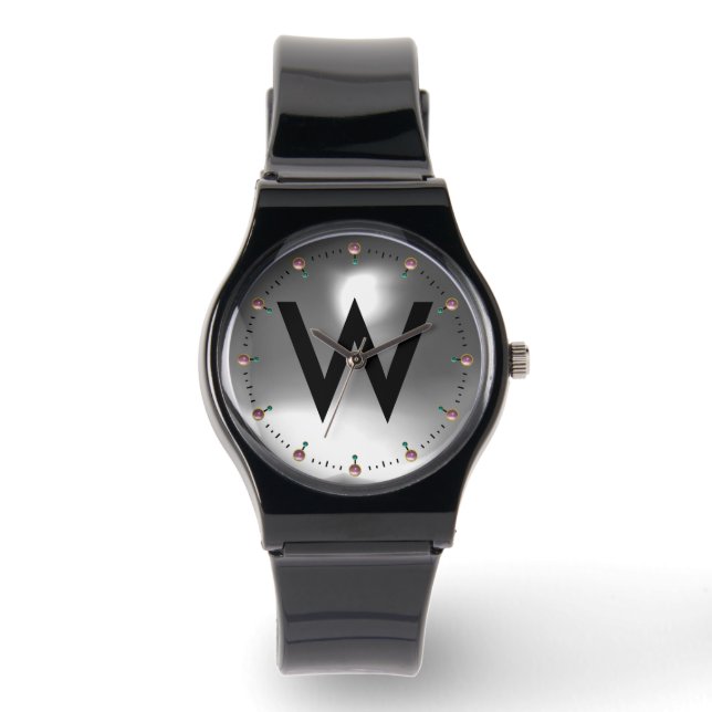 GEDRUKT ZWART WIT EDELSTEEN MONOGRAM HORLOGE (Voorkant)