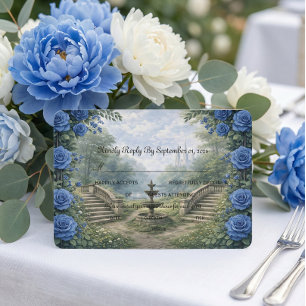 Gedrukte Aquarel Kasteeltuin Fontein RSVP Kaartje