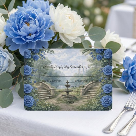 Gedrukte Aquarel Kasteeltuin Fontein RSVP Kaartje