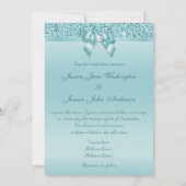Gedrukte Blauwgroen Sequins Diamonds Faux Bow Wedd Kaart (Achterkant)