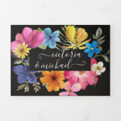 Gedrukte bloemen Weddenschap met drievierde uitzen Drieluik Uitnodiging (Cover)